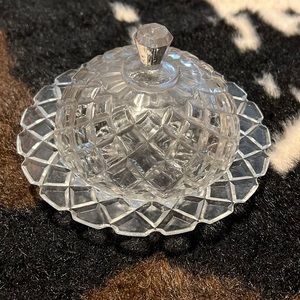 Antique etched crystal dish with lid